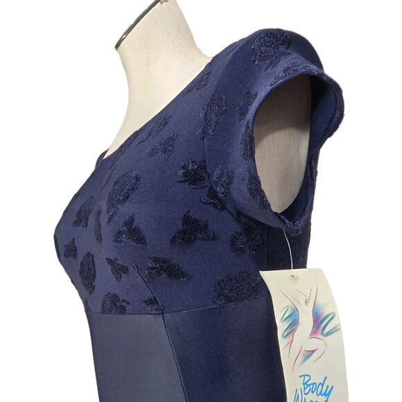 Body Wrappers VTG Embossed Floral Navy SS Dance Leotard Size Preteen Adult XS/S - Picture 9 of 16